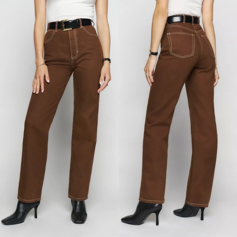 Reformation | Cowboy High Rise Straight Jeans 24 Chocolate Brown Organic Cotton